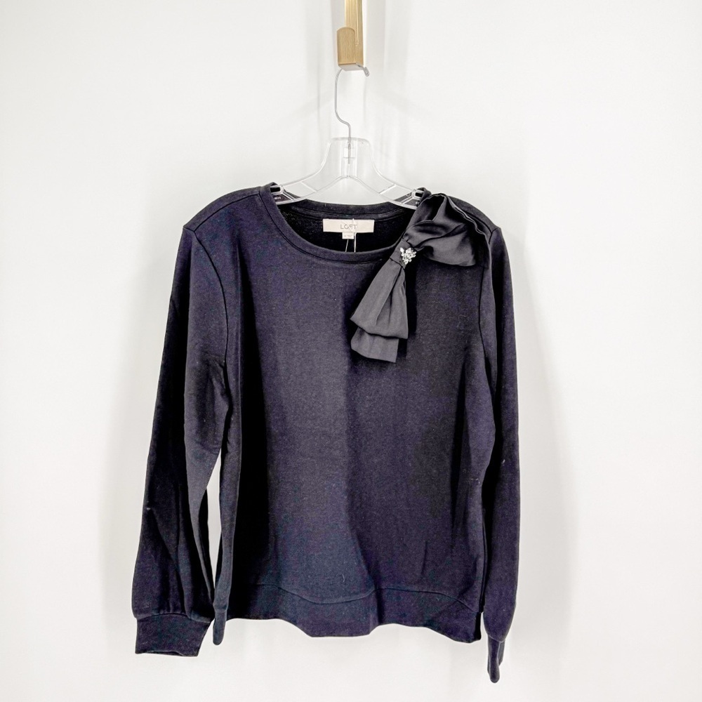 LOFT Black Long Sleeve Top with Bow Detail
